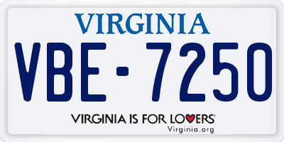 VA license plate VBE7250