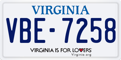 VA license plate VBE7258