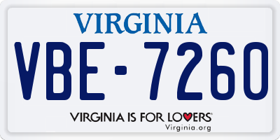 VA license plate VBE7260