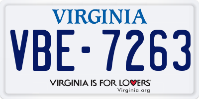 VA license plate VBE7263