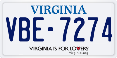 VA license plate VBE7274
