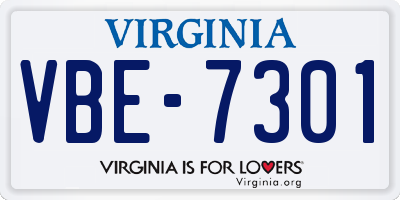 VA license plate VBE7301