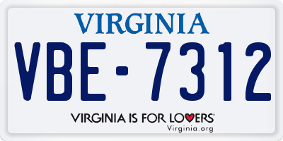VA license plate VBE7312