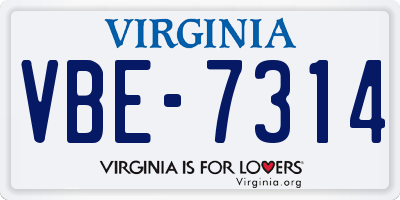 VA license plate VBE7314