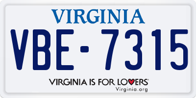 VA license plate VBE7315