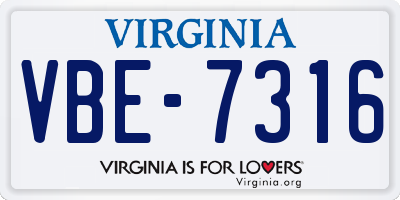 VA license plate VBE7316