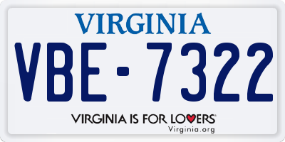 VA license plate VBE7322