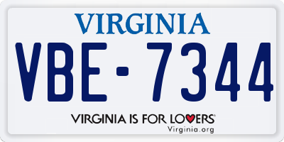 VA license plate VBE7344
