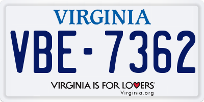 VA license plate VBE7362