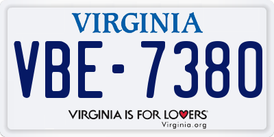 VA license plate VBE7380
