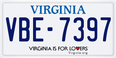 VA license plate VBE7397
