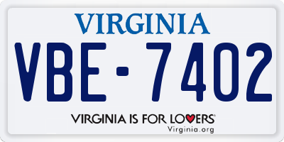 VA license plate VBE7402