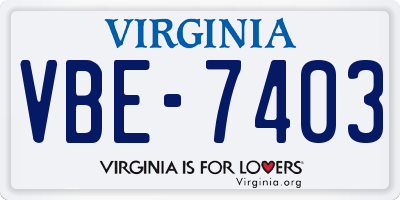 VA license plate VBE7403
