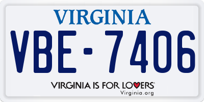 VA license plate VBE7406