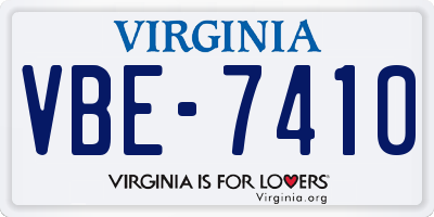 VA license plate VBE7410