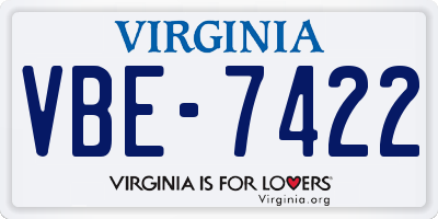 VA license plate VBE7422