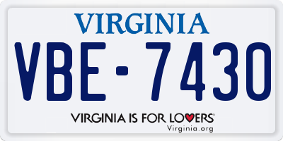 VA license plate VBE7430