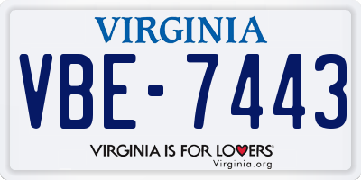 VA license plate VBE7443