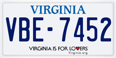 VA license plate VBE7452
