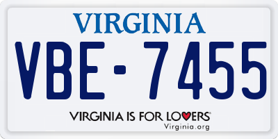 VA license plate VBE7455