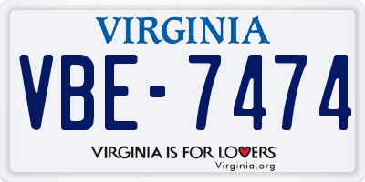 VA license plate VBE7474