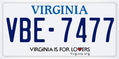 VA license plate VBE7477