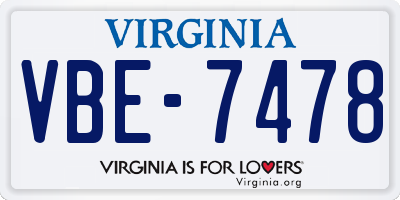 VA license plate VBE7478
