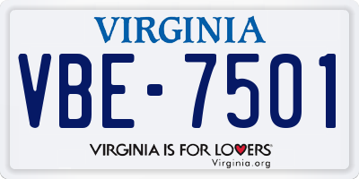 VA license plate VBE7501