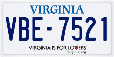VA license plate VBE7521