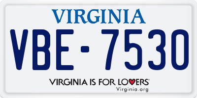 VA license plate VBE7530