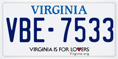 VA license plate VBE7533