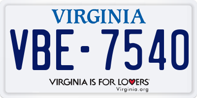 VA license plate VBE7540