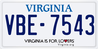 VA license plate VBE7543