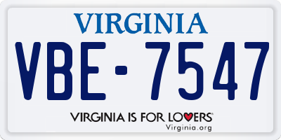 VA license plate VBE7547
