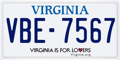 VA license plate VBE7567
