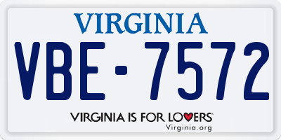 VA license plate VBE7572