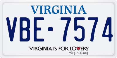 VA license plate VBE7574