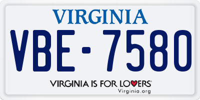 VA license plate VBE7580