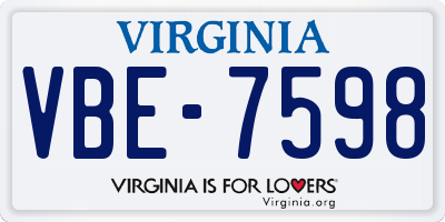 VA license plate VBE7598