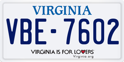 VA license plate VBE7602