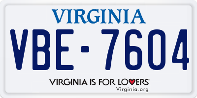 VA license plate VBE7604