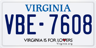 VA license plate VBE7608