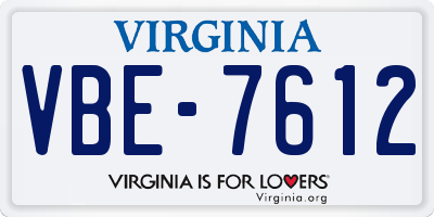 VA license plate VBE7612