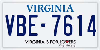 VA license plate VBE7614