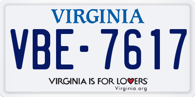 VA license plate VBE7617