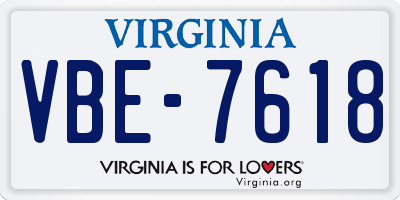 VA license plate VBE7618