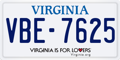 VA license plate VBE7625