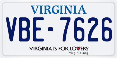 VA license plate VBE7626