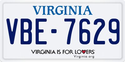 VA license plate VBE7629