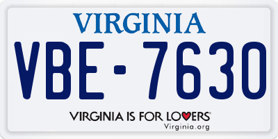 VA license plate VBE7630